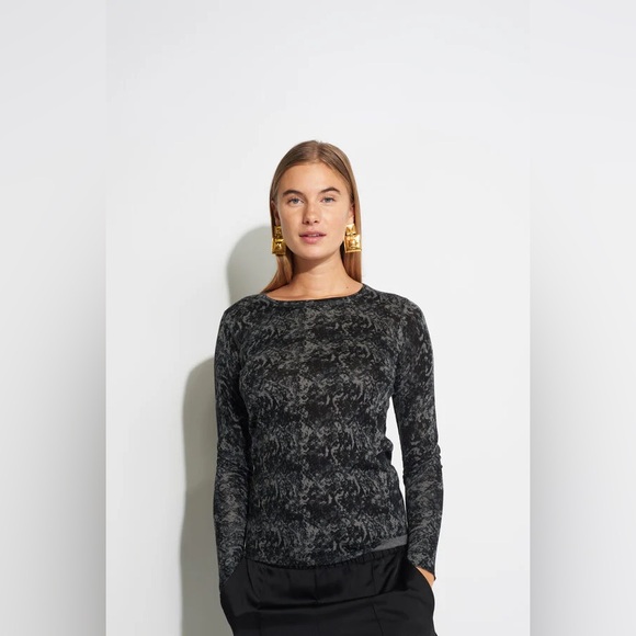 Kokun Tops - 80% Bamboo 20% Cashmere Kokun Dark Python Print Fitted Crew Neck